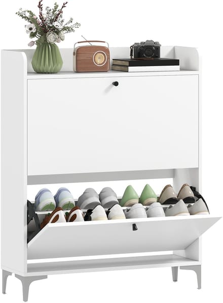 HOMCOM neerklapbare schoenenkast - Spaanplaat - 80x24x101cm - Wit