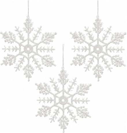Decoris Kersthangers - 3x - sneeuwvlokken - 12ST - wit - 10 cm