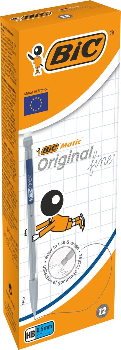 BIC Matic Original Fine 0.5 mm HB Vulpotlood - Verschillende Kleuren Lichaam - Doos van 12 Stuks