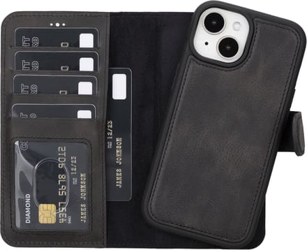 Lykke iPhone 15 Plus Hoesje – Echt Leren Wallet Case met MagSafe – Uitneembare Backcover – Zwart