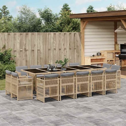 vidaXL - 15-delige - Tuinset - met - kussens - poly - rattan - gemengd - beige