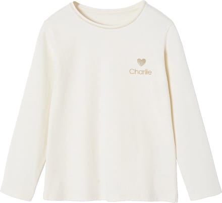 Vertbaudet T-shirt Basics met hartjes en pailletten en lange mouwen