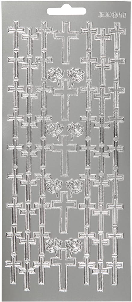 Stickers, kruis, vel 10x23 cm, zilver, 1 vel