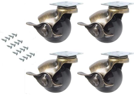 Set van 4 Zwenkwielen met Rem 50mm Brons Vintage Stijl