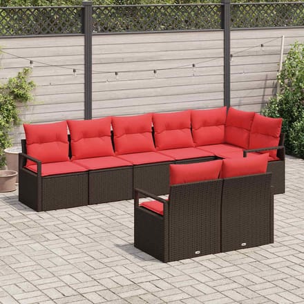 vidaXL - Tuinbank - Set - 8 - st - Bruin - en - Rood - poly - rattan