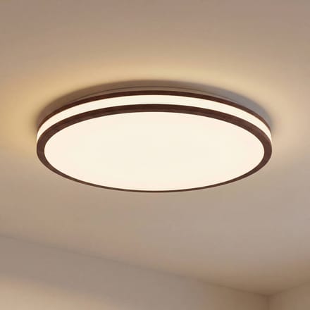 Lindby LED plafondlamp Emiva, Ø 50 cm, donker hout, CCT
