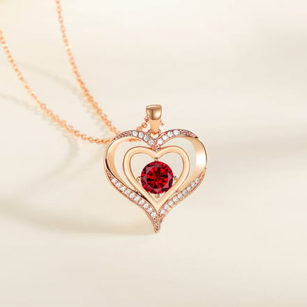 Rood Dubbel Hart Pendant Hanger met 14k Goud Sier - Ketting 40cm +5cm