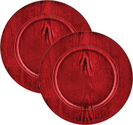 Feeric Diner/kerstdiner onderborden - 2x st - hout look - rood - kunststof - D33 - rond