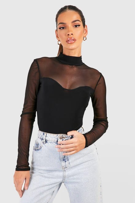 boohoo Dames Mesh Bralet Bodysuit | Zwart | Maat: 38