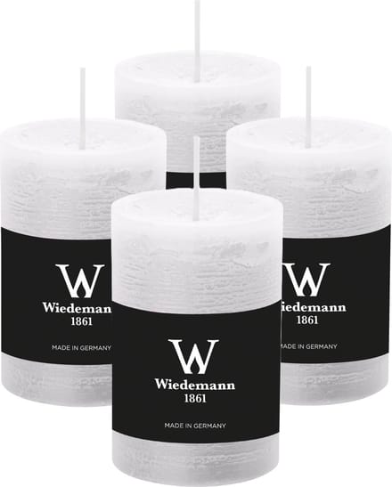 Wiedemann Cilinderkaars/stompkaars - 4x - rustieke kaars - wit - 6 x 9 cm - 30 branduren
