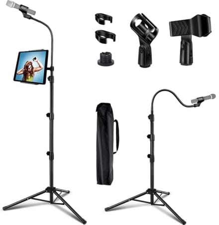 Draagbare Microfoonhouder met Telefoonhouder - Verstelbaar Zwanenhals Statief van 0,9 tot 1,8 m - Inclusief Microfoonclips