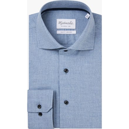Michaelis slim fit heren overhemd - dobby - blauw - Strijkvriendelijk - Boordmaat: 39