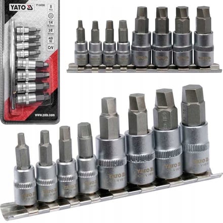 Yato YT-04580 Serie - Hex Bit Set - Spiralvormig - 8-delig - 1/4 en 3/8 inch