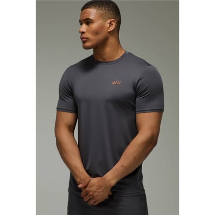 Man Active Performance Regular Fit Neon Logo T-Shirt | Dark Grey | Size Medium