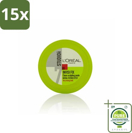 15 x L'Oréal Studio Line Invisi Fix Clean Sculpting Paste 75 ml - Grootverpakking - Gel Paste - Wax - Styling - Haar Fixatie - Gezond Haar