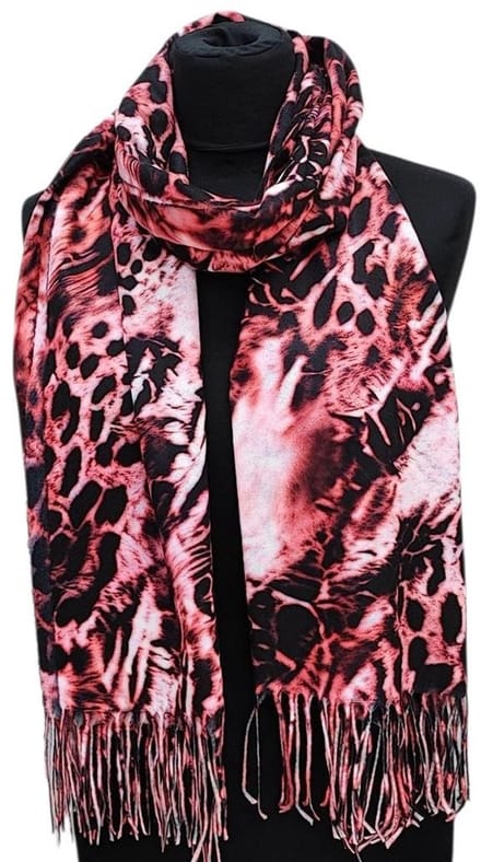 Lange Warme Sjaal - Panterprint - Rood/Zwart - 190 x 70 cm (23-8#)