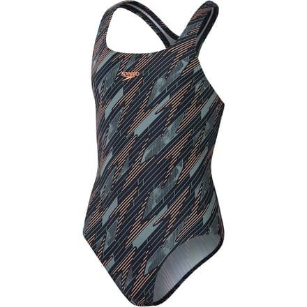 Speedo Meisjes Badpak Hyperboom Allover Medalist Blauw/Groen/Oranje