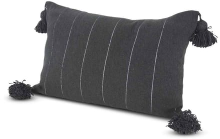 Safaary - Marokkaanse Pom-Pom Kussen Zwart met Zilver
