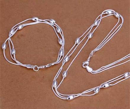 Zilver 925 sieraden set - ketting en armband - meerdere lagen 2st