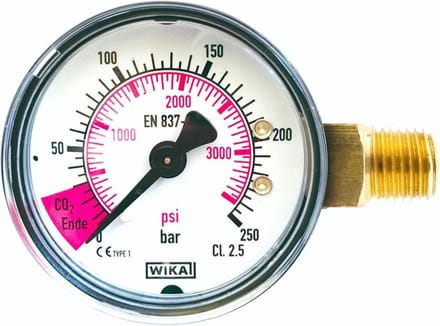 Inhoudsmanometer met rood vlak voor CO2-einde, 1/4" mannetje