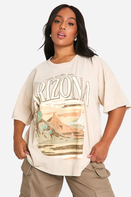 boohoo Dames Plus Arizona Washed Oversized T-shirt | Steen | Maat: 48