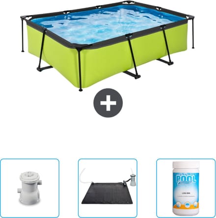 EXIT Rechthoekig Lime Frame Zwembad - 220 x 150 x 65 cm - Inclusief Pomp - Solar Mat - Chloor - Nu extra voordelig