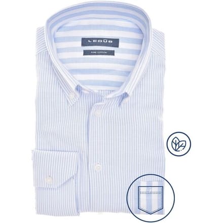 Ledûb Overhemd Duo Stripe Combination Pure Cotton Button-Down Licht Blauw / male