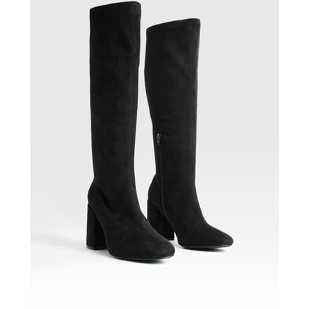 boohoo Dames Wide Fit Stretch Kniehoge Laarzen | Black | Maat: 3