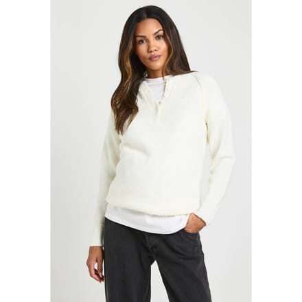 boohoo Dames Zwangerschaps Henley Knoop Gebreide Trui | Ecru | Maat: Large