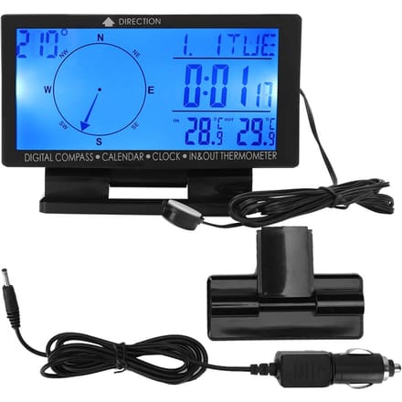 Veelzijdigheid LCD-scherm Auto SUV Dashboard Kompas Thermometer Klokmetermeter black