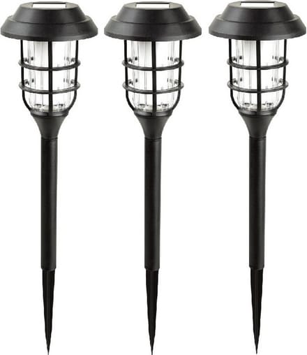 Benson Solar tuinlamp - 9x - zwart - LED flame effect - oplaadbaar - D12 x H43 cm