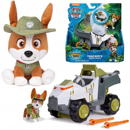 Psi Patrol Jungle Pups Tracker Voertuig & Knuffel 15cm