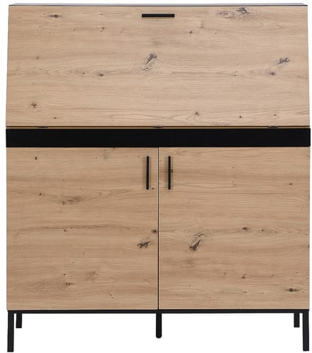 Vente-unique Bureau met 2 deuren - MDF - Naturel en zwart - MALEDA