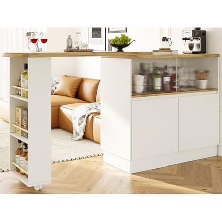 ModernLuxe Dressoir、Draaibaar en uitschuifbaar barmeubel van MDF – grote opbergruimte – eigentijdse stijl – Wit