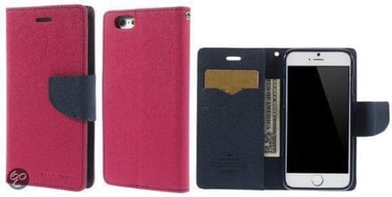 iPhone 6 Hoesje Color Fancy Diary Donker roze/Blauw