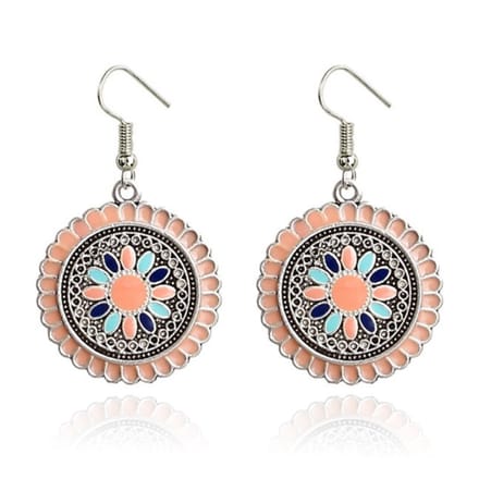 Ronde zilverkleurige dames oorbellen Ibiza multicolor roze