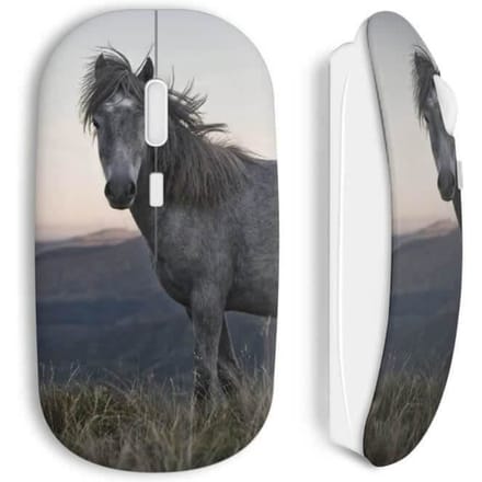 Souris Sans Fil - Cheval - Herbe - USB WiFi - Compatible Mac et PC - Blanc
