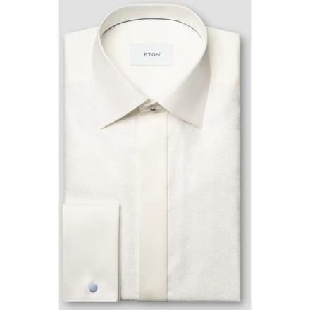 Eton Overhemd Lurex Paisley Bib Evening Cotton Poplin Off White / male