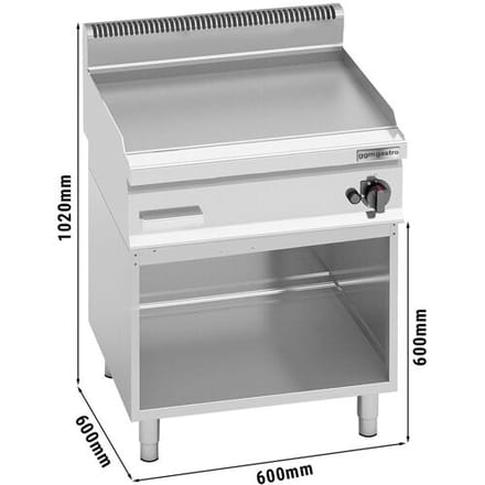 GGM Gastro Gasbakplaat - 8kW - Glad - Bakoppervlak: 596x430mm - met open onderbouw zilver