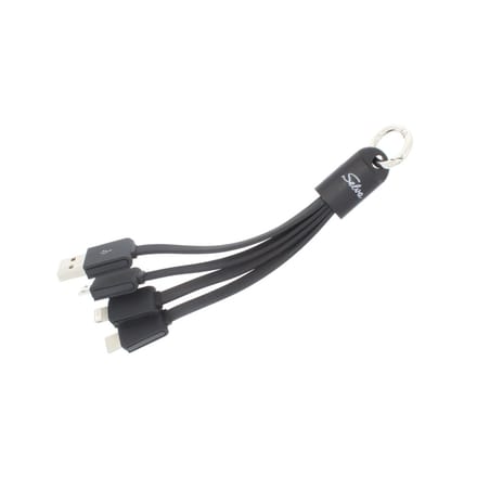 SELVA USB-oplaadkabel, 4-in-1, LED-verlichting, USB Type C, USB 2.0, Micro USB & Lightning, met karabijnhaakring, totale lengte ca. 150 mm