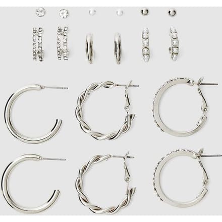 Stradivarius Set van 9 oorbellen, ringen, glitters en parels  Grijs OS