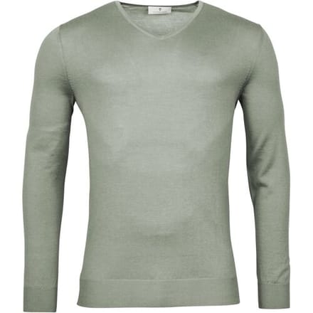Thomas Maine Trui V-Neck Single Knit Merino Wool Soft Green / male