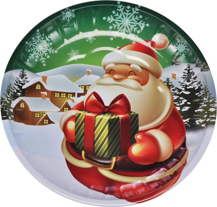 HI kinderbord met kerstman - groen/rood - metaal - 26 cm - kerstontbijt - kerstdiner - kerstartikelen