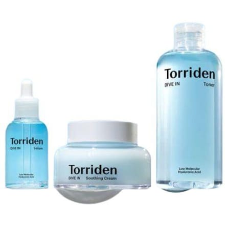 Torriden DIVE-IN Acide Hyaluronique Bas Poids Moléculaire Ensemble de Soins Visage Toner 300ml + Sérum 50ml + Crème Apaisante 100ml white