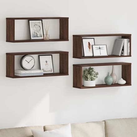 vidaXL - Wandschappen - kubus - 4 - st - 60x15x23 - cm - bewerkt - hout - bruin - eiken