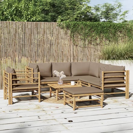vidaXL - 8-delige - Loungeset - met - kussens - bamboe - taupe