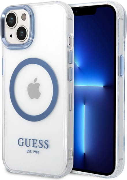 GUESS Metal Outline MagSafe case for iPhone 14 Plus - blue