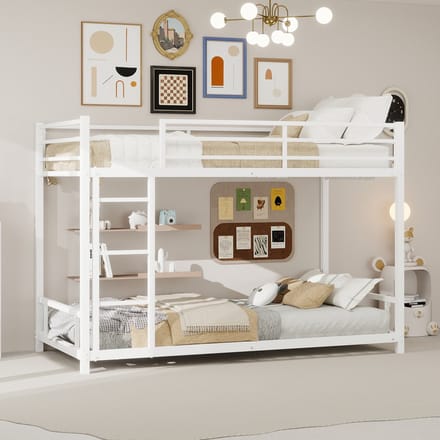 Sweiko Stapelbed - 90x190 cm - Metalen frame - Veiligheidshekken - Kinderbed - Wit