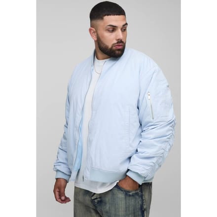 Plus Peached Embroidered MA1 Bomber Jacket | Baby Blue | Size 2XL