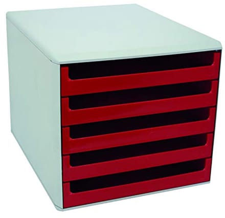 Ladenbox met 5 laden voor A4 papier - Lichtgrijs/Rood